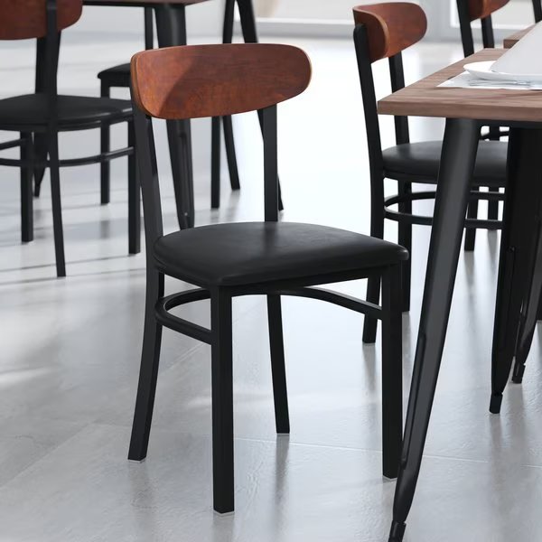 Black Vinyl Dining Chairs - Walnut Wood Backs, PK 2, Flash Furniture, Mfr#: 2-XU-DG6V5BV-WAL-GG